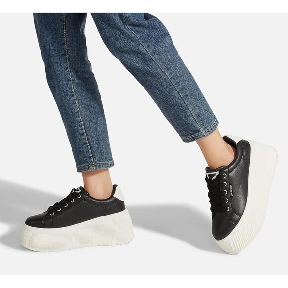 Lucky Step Women Black Platform Low Top Classic Wedge Retro Canvas Sneakers - Picture 8 of 9
